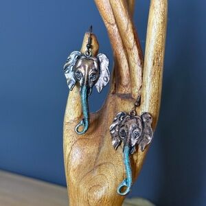 Elephant Earrings with Blue Trunk